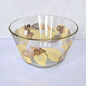 Vintage Gold & Yellow MCM Large Serving Bowl 10.5" Berries And Leaves Retro